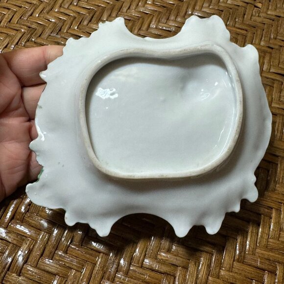 Vintage Hand Painted Porcelain Floral Leaf-Shaped Chamberstick Candle Holder - Picture 5 of 7